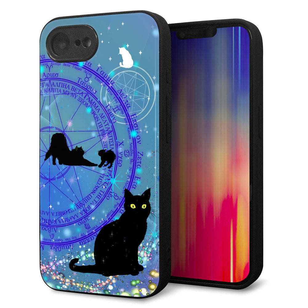 iPhone 16e 強化ガラス&TPUスマホケース ガラプリ【YJ327 魔法陣猫 キラキラ かわいい】