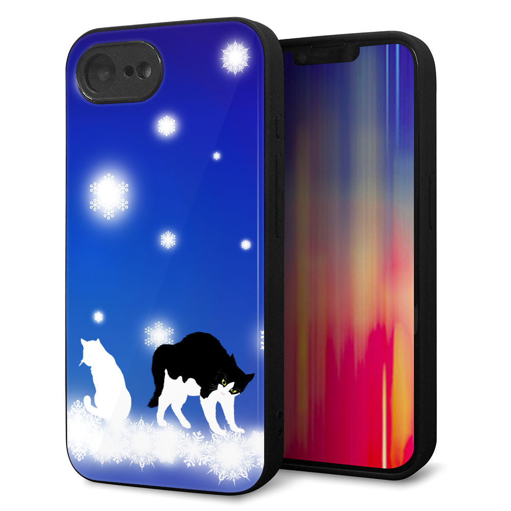 iPhone 16e 強化ガラス&TPUスマホケース ガラプリ【YJ335 雪の結晶 はちわれ】