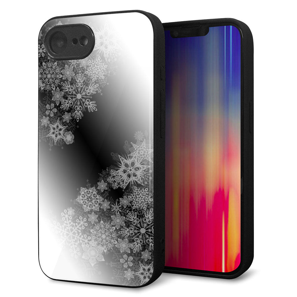 iPhone 16e 強化ガラス&TPUスマホケース ガラプリ【YJ340 モノトーン 雪の結晶 】