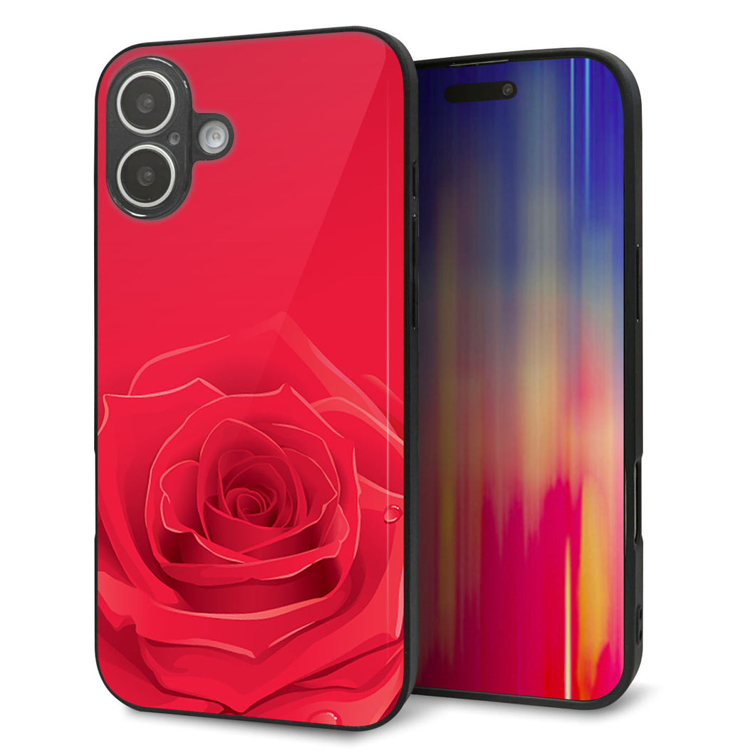 iPhone 16 Plus 強化ガラス&TPUスマホケース ガラプリ【395 赤いバラ】