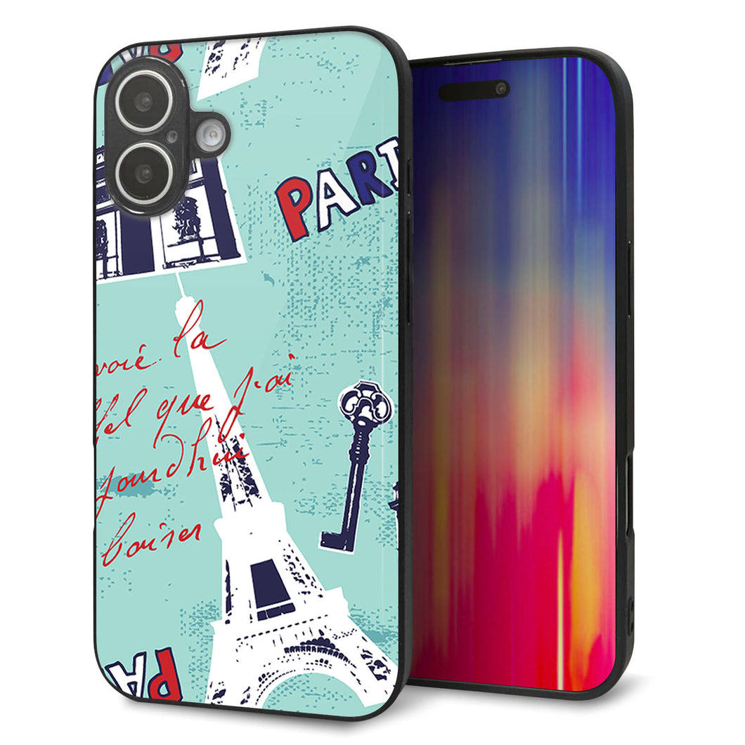 iPhone 16 Plus 強化ガラス&TPUスマホケース ガラプリ【EK812 ビューティフルパリブルー】