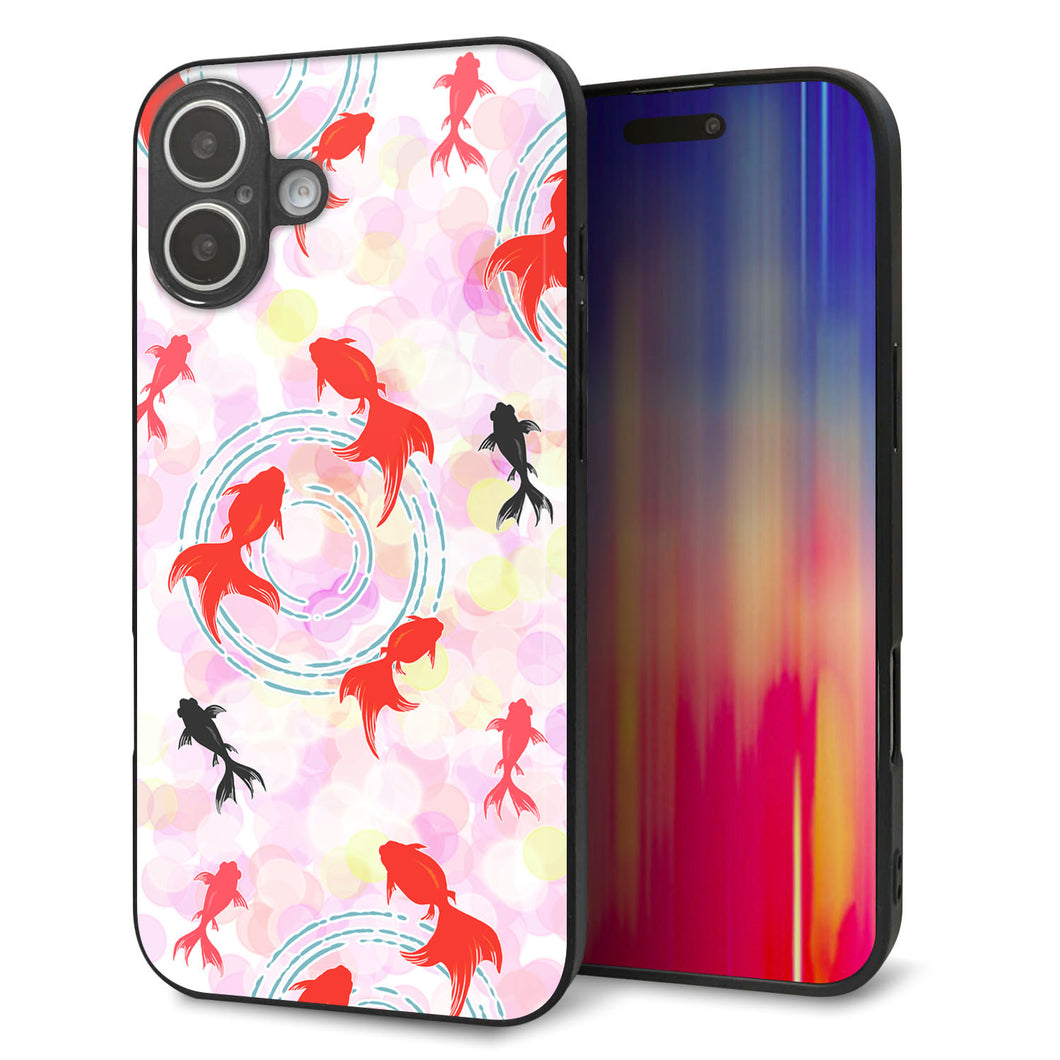 iPhone 16 Plus 強化ガラス&TPUスマホケース ガラプリ【HA222 金魚 点々 ピンク】