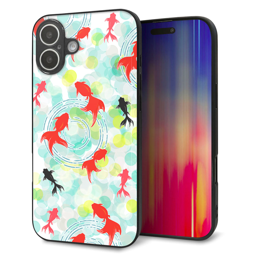 iPhone 16 Plus 強化ガラス&TPUスマホケース ガラプリ【HA223 金魚 点々 グリーン】
