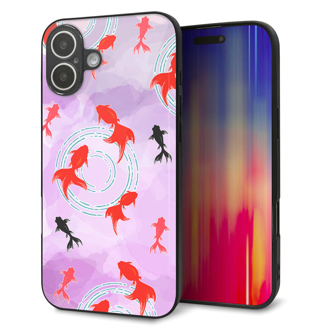 iPhone 16 Plus 強化ガラス&TPUスマホケース ガラプリ【HA225 金魚 水彩 パープル】