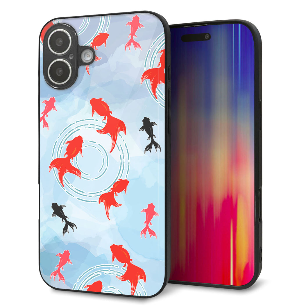 iPhone 16 Plus 強化ガラス&TPUスマホケース ガラプリ【HA226 金魚 水彩 ブルー】