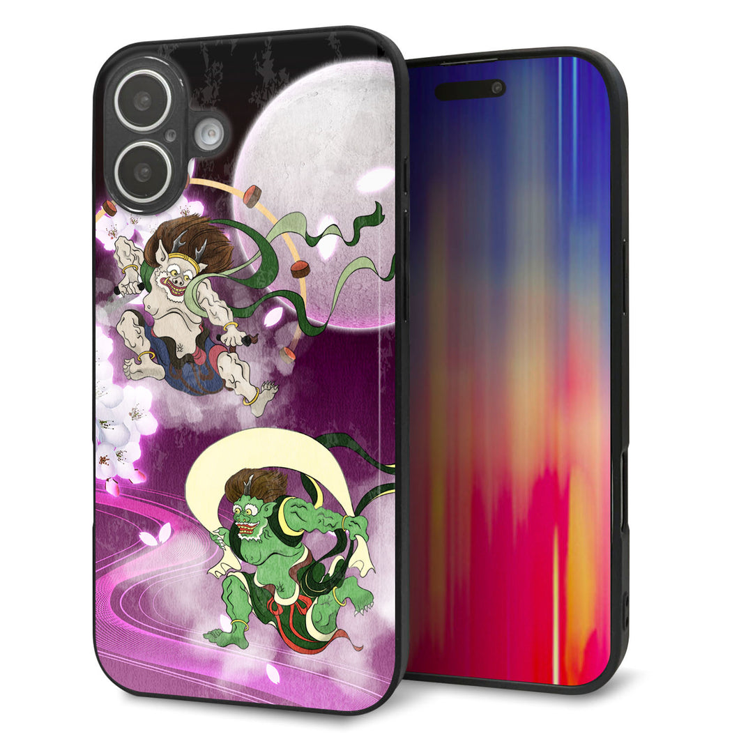 iPhone 16 Plus 強化ガラス&TPUスマホケース ガラプリ【HA240 風神雷神 紫の月と桜】