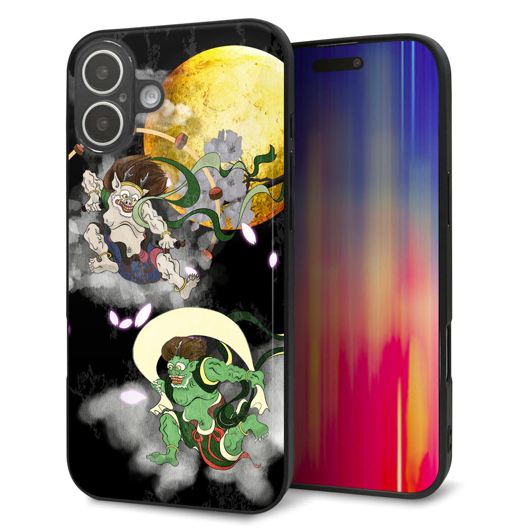 iPhone 16 Plus 強化ガラス&TPUスマホケース ガラプリ【HA241 風神雷神 月】