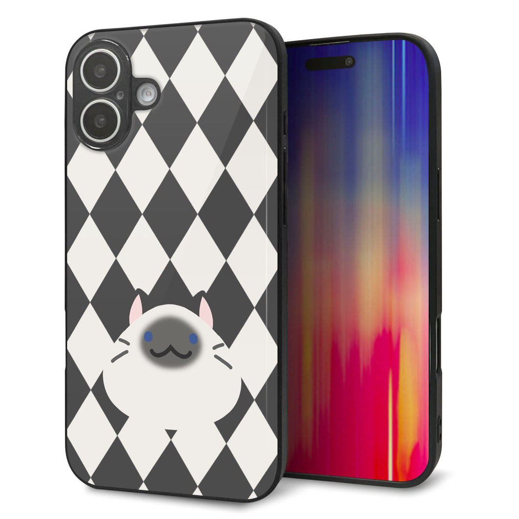 iPhone 16 Plus 強化ガラス&TPUスマホケース ガラプリ【HA250 もちねこ シャム】