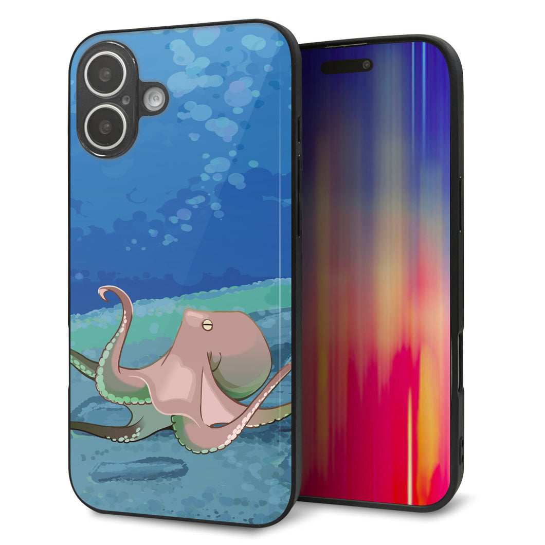iPhone 16 Plus 強化ガラス&TPUスマホケース ガラプリ【HA259 ポケットアクアリウム タコ】