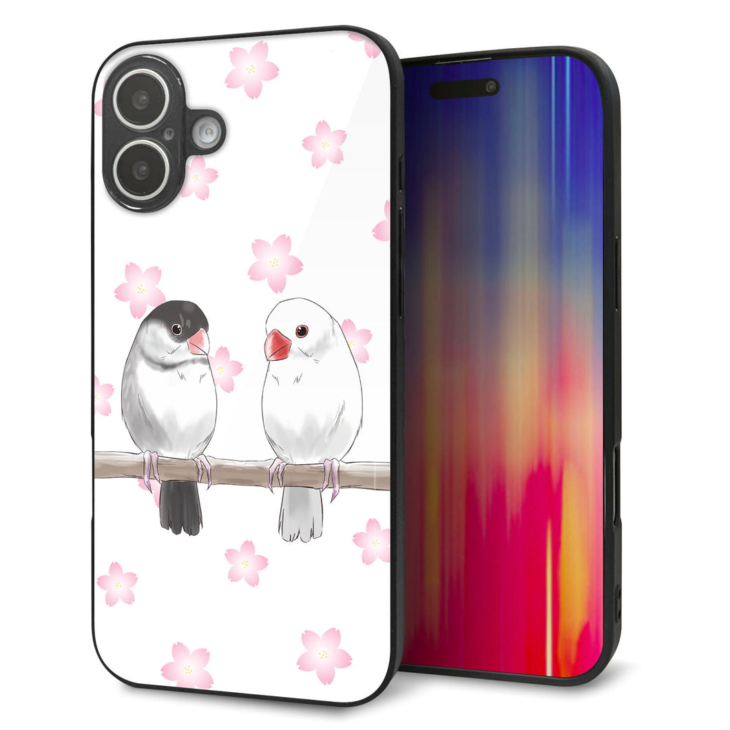 iPhone 16 Plus 強化ガラス&TPUスマホケース ガラプリ【HA275 文鳥 桜】
