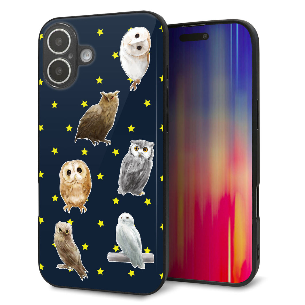 iPhone 16 Plus 強化ガラス&TPUスマホケース ガラプリ【HA276 フクロウいろいろ】