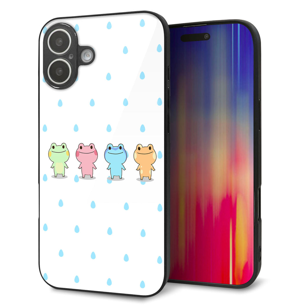 iPhone 16 Plus 強化ガラス&TPUスマホケース ガラプリ【HA278 カエル 雫】