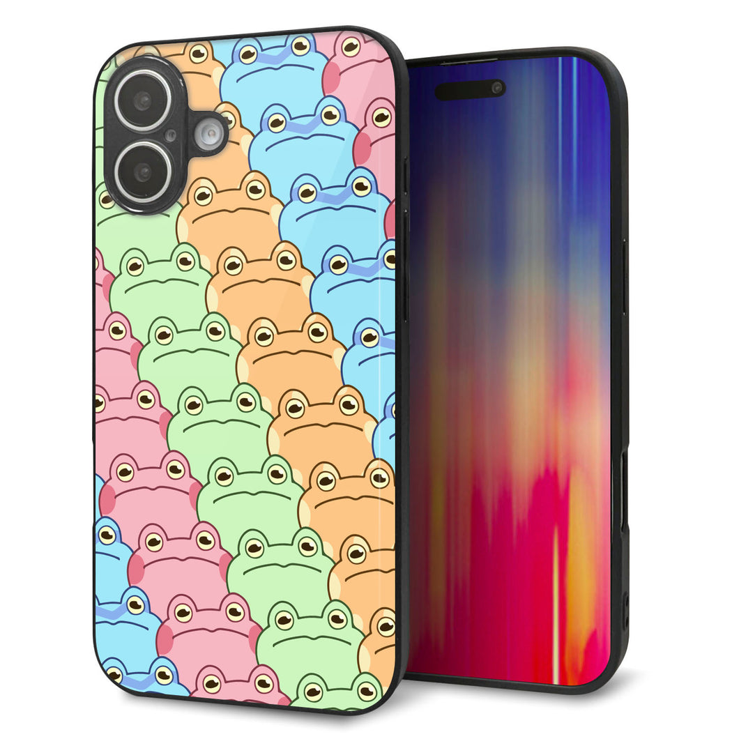 iPhone 16 Plus 強化ガラス&TPUスマホケース ガラプリ【HA279 カエル柄】