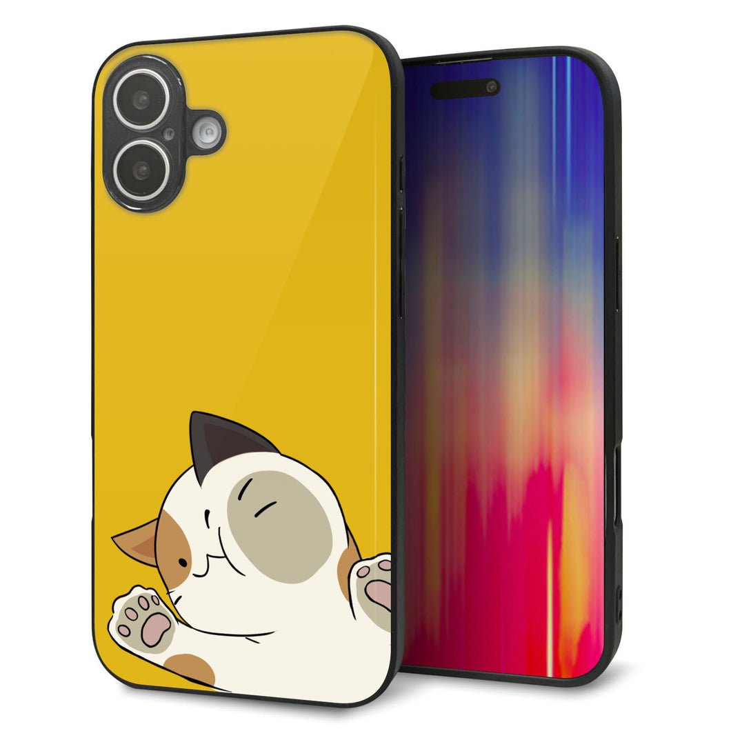 iPhone 16 Plus 強化ガラス&TPUスマホケース ガラプリ【HA288 むぎゅっとミケ】