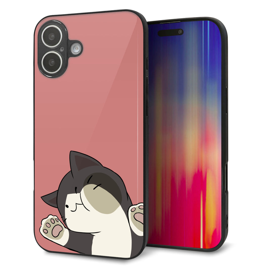 iPhone 16 Plus 強化ガラス&TPUスマホケース ガラプリ【HA289 むぎゅっとクロ】