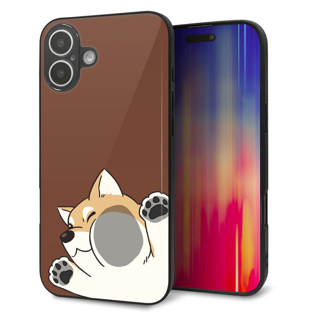 iPhone 16 Plus 強化ガラス&TPUスマホケース ガラプリ【HA293 むぎゅっと柴】