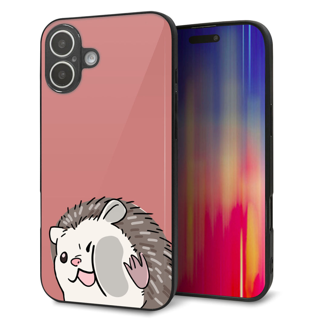 iPhone 16 Plus 強化ガラス&TPUスマホケース ガラプリ【HA297 むぎゅっとハリネズミ】