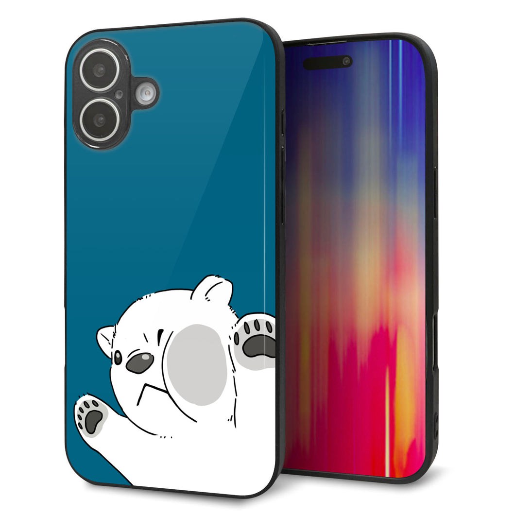 iPhone 16 Plus 強化ガラス&TPUスマホケース ガラプリ【HA299 むぎゅっとシロクマ】