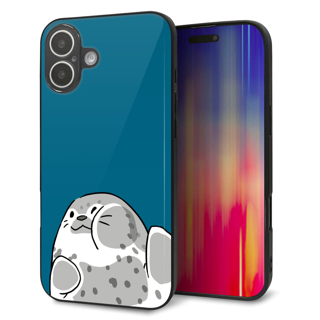 iPhone 16 Plus 強化ガラス&TPUスマホケース ガラプリ【HA305 むぎゅっとアザラシ】