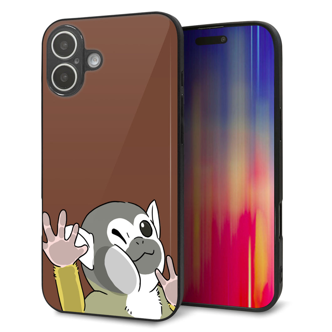 iPhone 16 Plus 強化ガラス&TPUスマホケース ガラプリ【HA307 むぎゅっとリスザル】