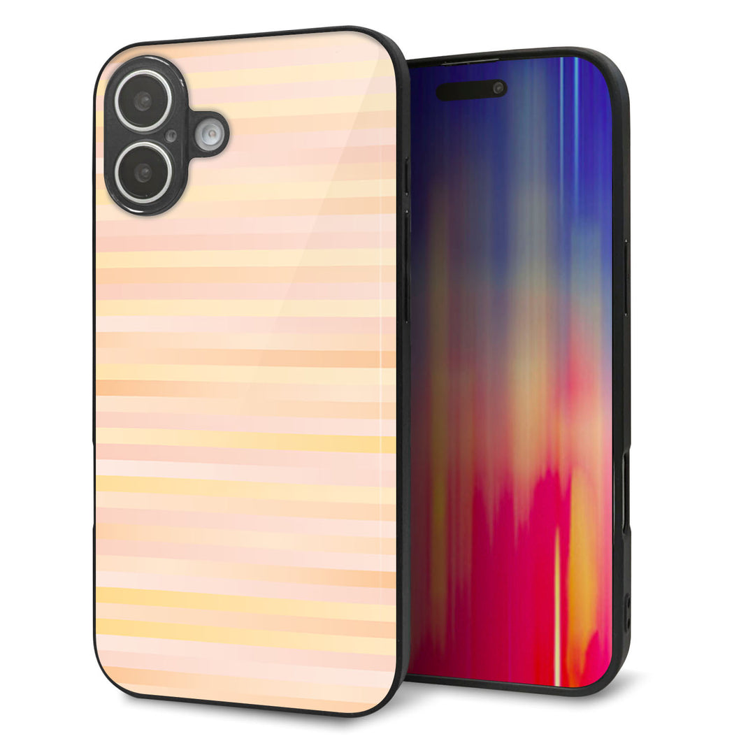 iPhone 16 Plus 強化ガラス&TPUスマホケース ガラプリ【IB909 グラデーションボーダー_オレンジ】