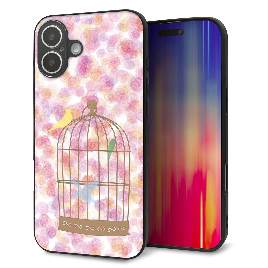 iPhone 16 Plus 強化ガラス&TPUスマホケース ガラプリ【KM882 鳥かご】