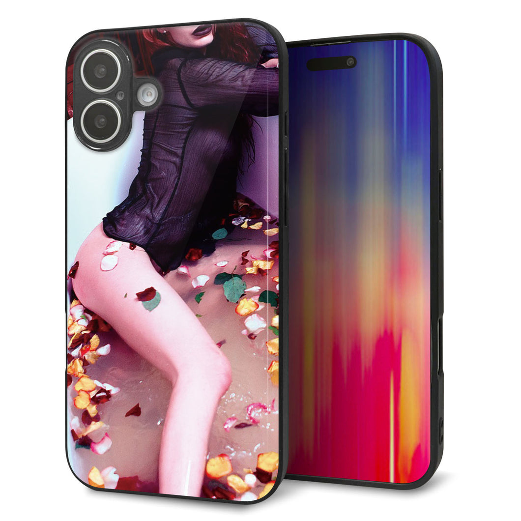 iPhone 16 Plus 強化ガラス&TPUスマホケース ガラプリ【KM885 バラ風呂】