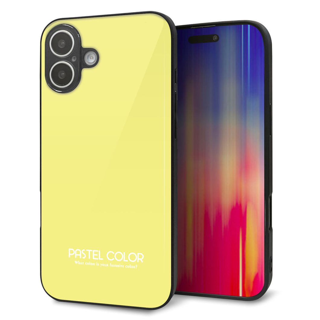 iPhone 16 Plus 強化ガラス&TPUスマホケース ガラプリ【KM897 パステルカラー(パステルイエロー)】
