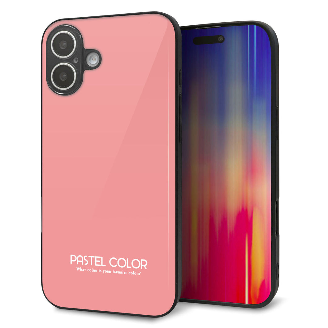 iPhone 16 Plus 強化ガラス&TPUスマホケース ガラプリ【KM902 パステルカラー(パステルレッド)】
