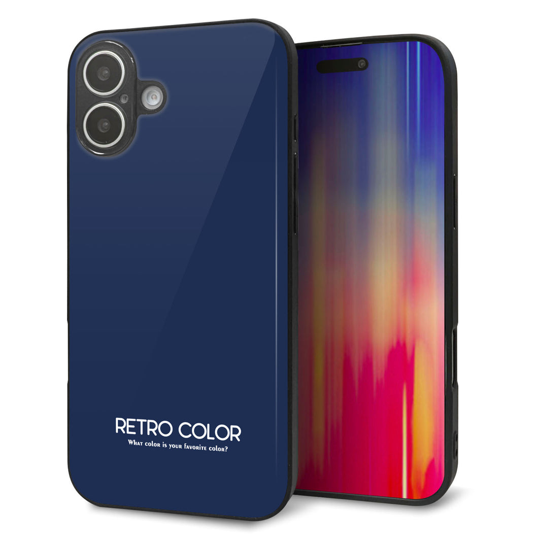 iPhone 16 Plus 強化ガラス&TPUスマホケース ガラプリ【KM918 レトロカラー(ネイビー)】