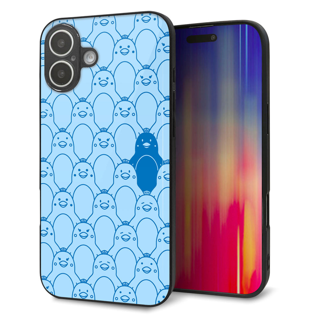 iPhone 16 Plus 強化ガラス&TPUスマホケース ガラプリ【MA917 パターン ペンギン】