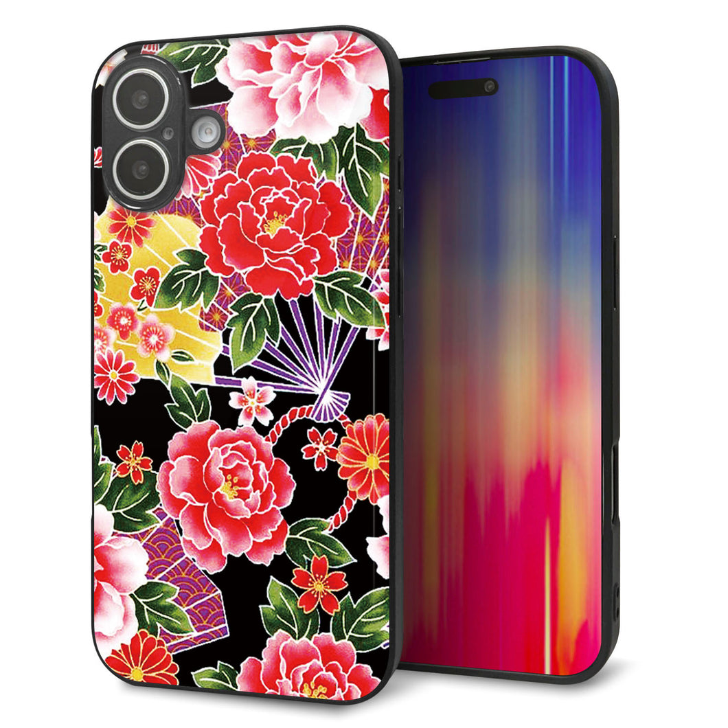 iPhone 16 Plus 強化ガラス&TPUスマホケース ガラプリ【MA959 和柄 花 A】