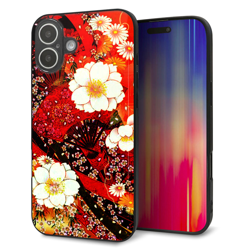 iPhone 16 Plus 強化ガラス&TPUスマホケース ガラプリ【MA960 和柄 花 B】