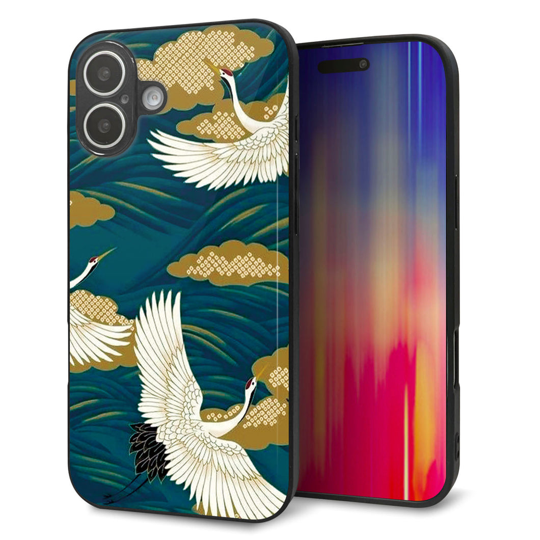 iPhone 16 Plus 強化ガラス&TPUスマホケース ガラプリ【MA964 着物柄 鶴鯉 B】