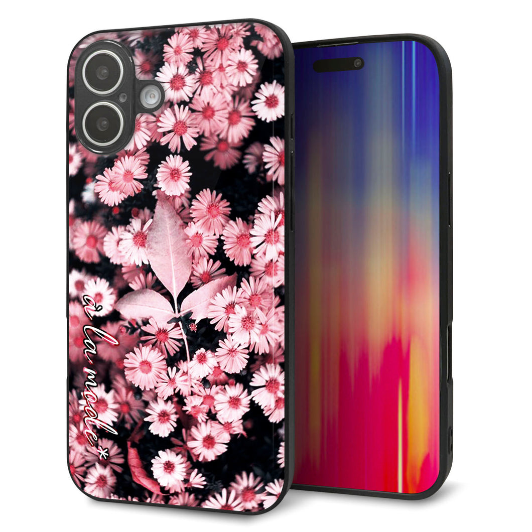 iPhone 16 Plus 強化ガラス&TPUスマホケース ガラプリ【MA993 フラワーB】