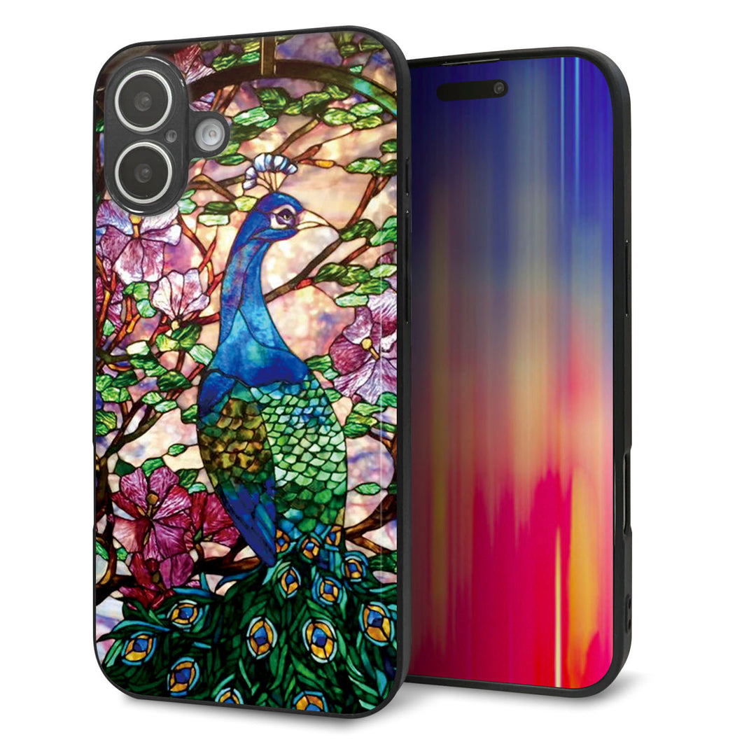 iPhone 16 Plus 強化ガラス&TPUスマホケース ガラプリ【MA996 ステンドグラス クジャク】
