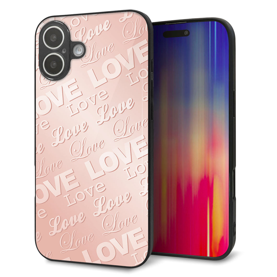 iPhone 16 Plus 強化ガラス&TPUスマホケース ガラプリ【SC841 エンボス風LOVEリンク(ローズピンク)】