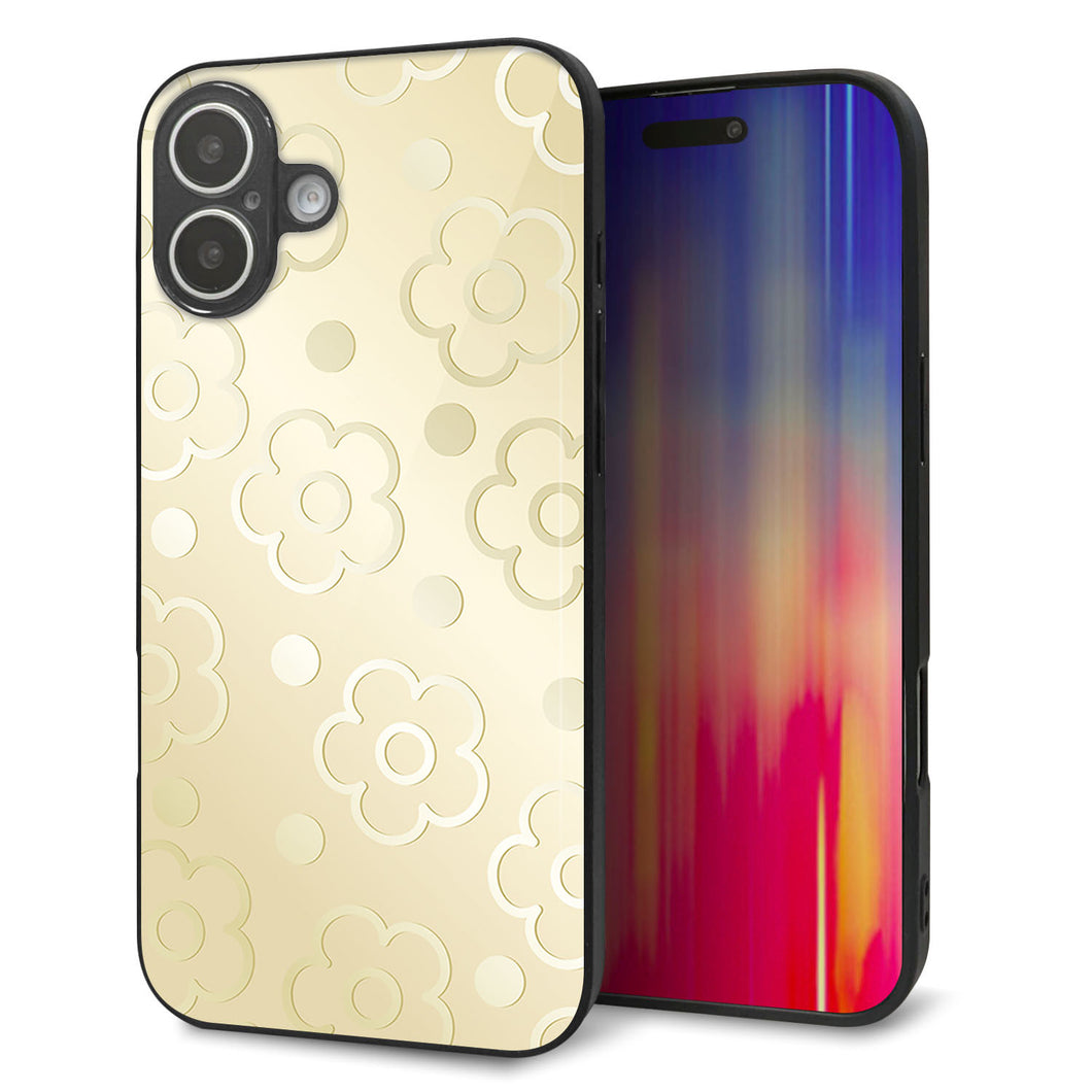 iPhone 16 Plus 強化ガラス&TPUスマホケース ガラプリ【SC842 エンボス風デイジーシンプル(ベージュ)】