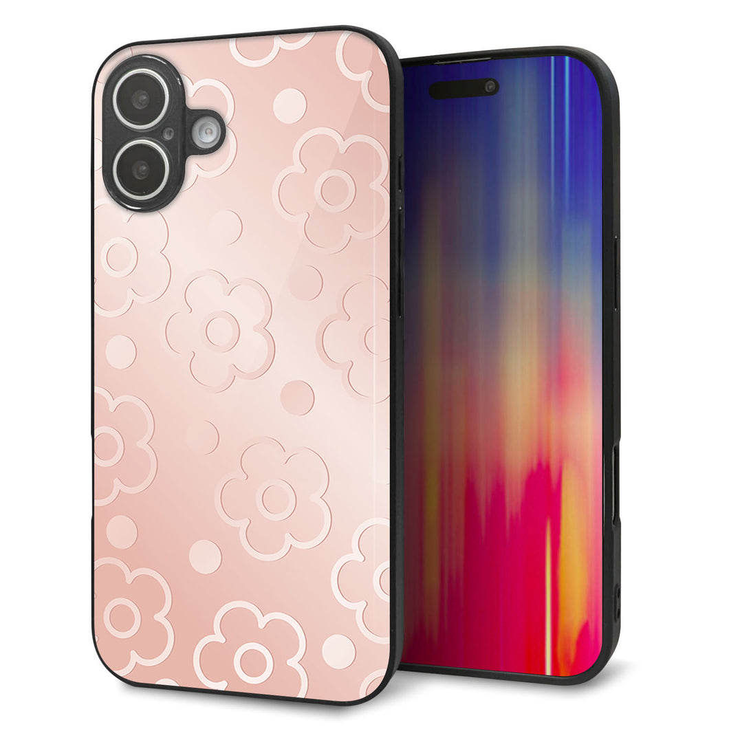 iPhone 16 Plus 強化ガラス&TPUスマホケース ガラプリ【SC843 エンボス風デイジーシンプル(ローズピンク)】