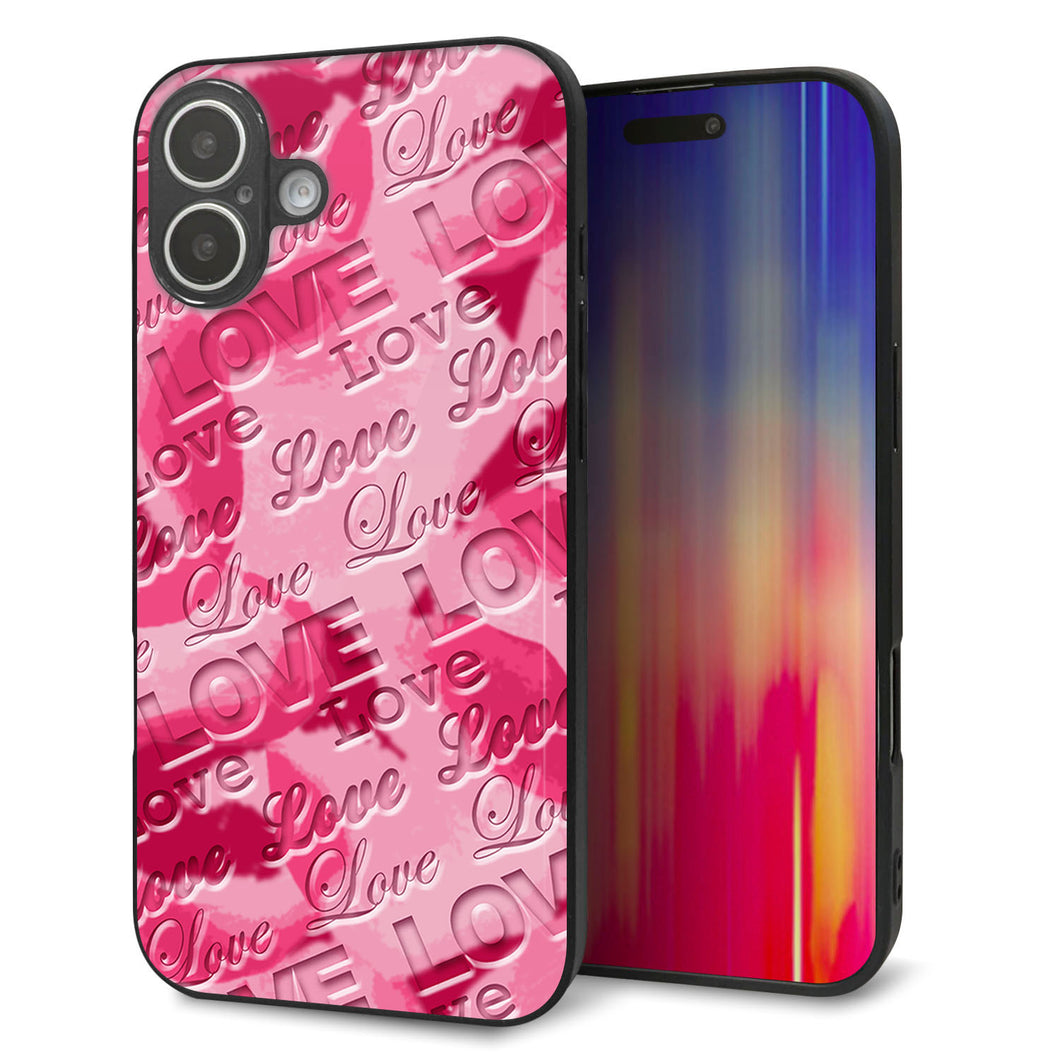 iPhone 16 Plus 強化ガラス&TPUスマホケース ガラプリ【SC845 フラワーヴェルニLOVE濃いピンク(ローズアンディアン)】