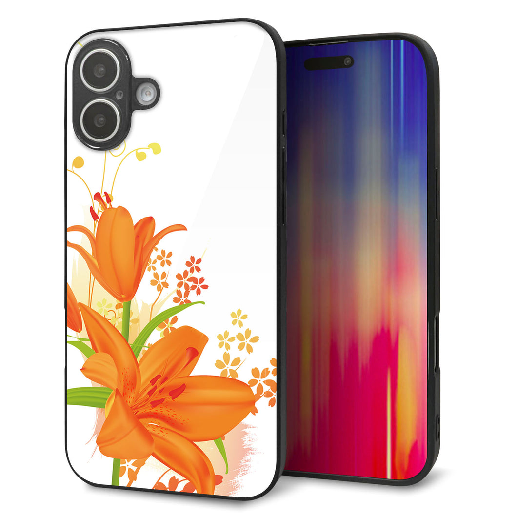 iPhone 16 Plus 強化ガラス&TPUスマホケース ガラプリ【SC848 ユリ(オレンジ)】