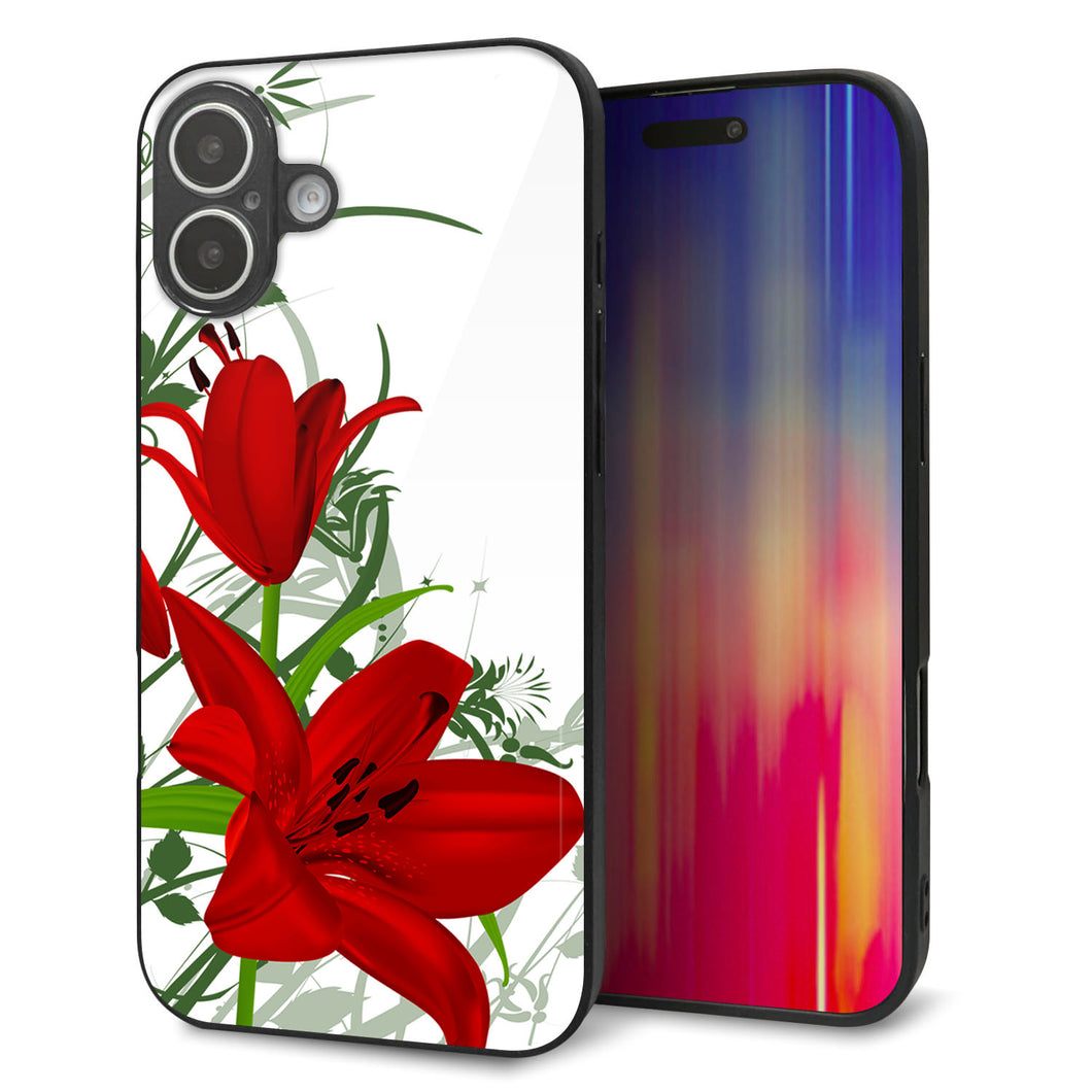 iPhone 16 Plus 強化ガラス&TPUスマホケース ガラプリ【SC850 ユリ(レッド)】