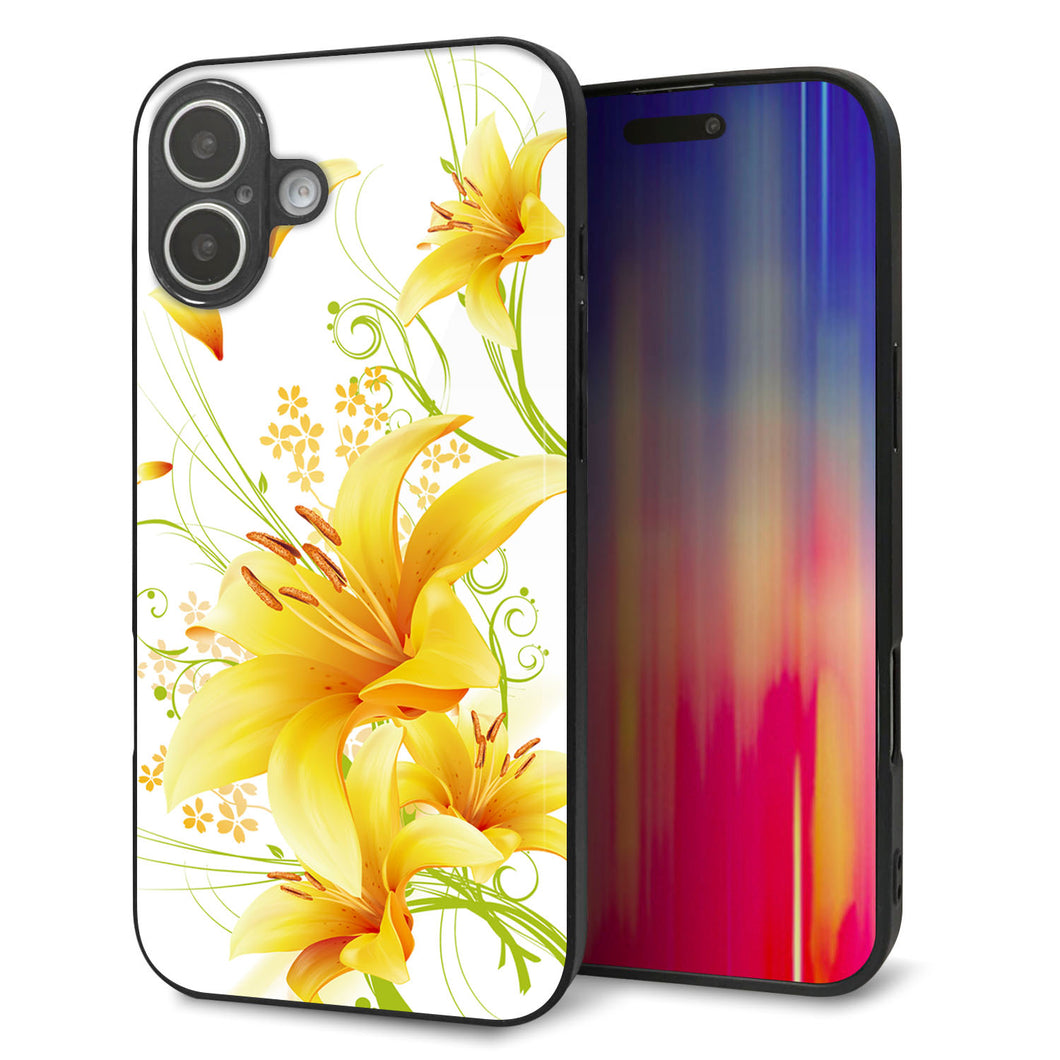 iPhone 16 Plus 強化ガラス&TPUスマホケース ガラプリ【SC852 ユリ(イエロー)】