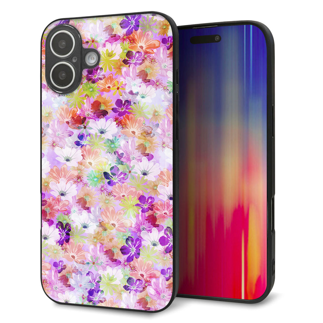 iPhone 16 Plus 強化ガラス&TPUスマホケース ガラプリ【SC873 リバティプリント プレスドフラワー(パープル)】