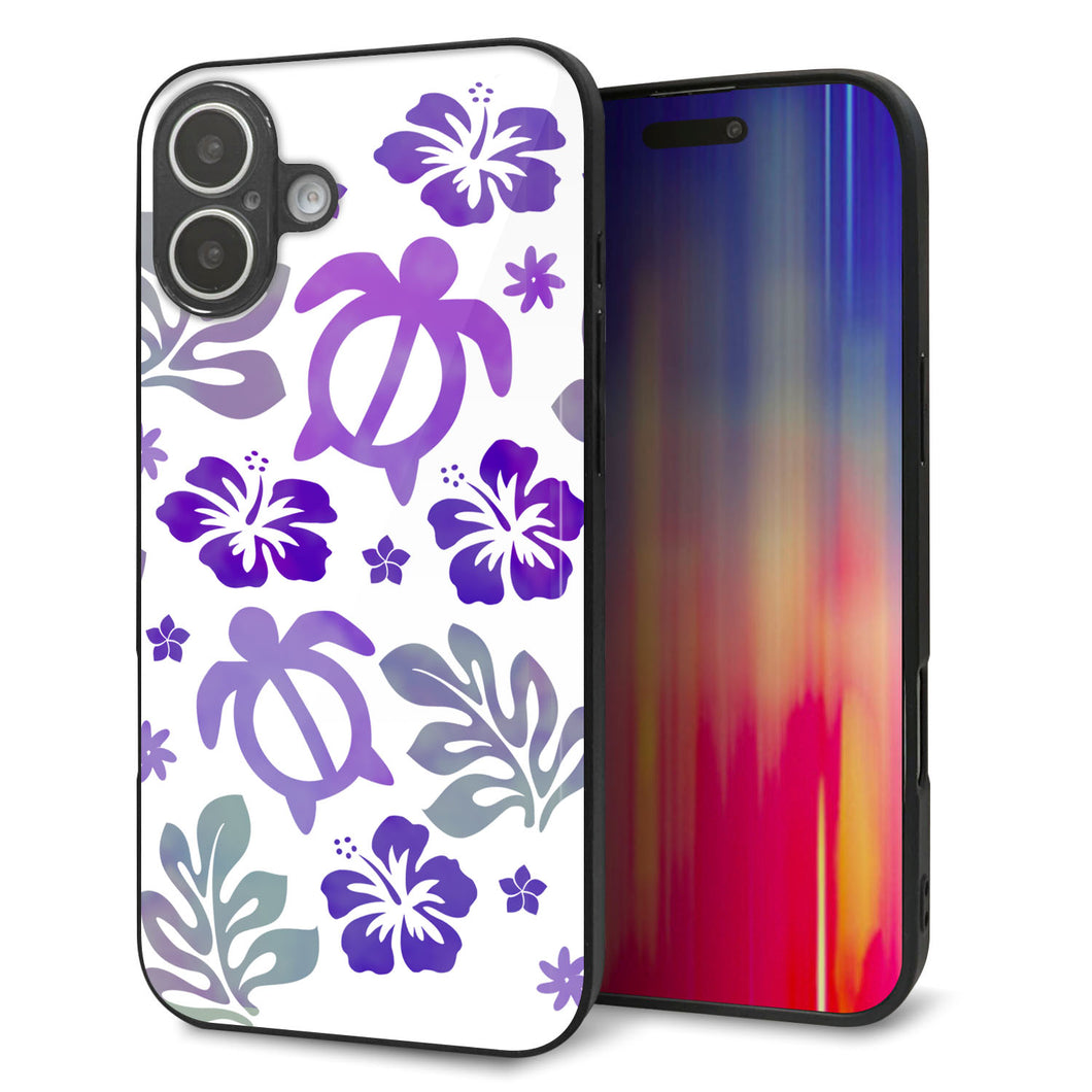 iPhone 16 Plus 強化ガラス&TPUスマホケース ガラプリ【SC878 ハワイアンアロハホヌ(パープル)】