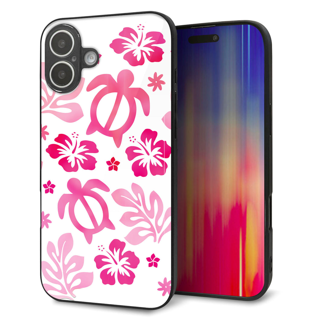 iPhone 16 Plus 強化ガラス&TPUスマホケース ガラプリ【SC879 ハワイアンアロハホヌ(ピンク)】