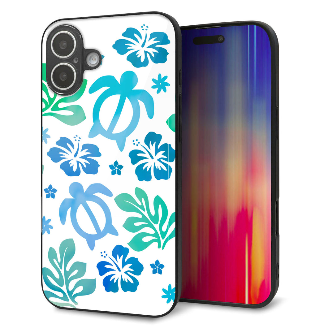 iPhone 16 Plus 強化ガラス&TPUスマホケース ガラプリ【SC880 ハワイアンアロハホヌ(ブルー)】