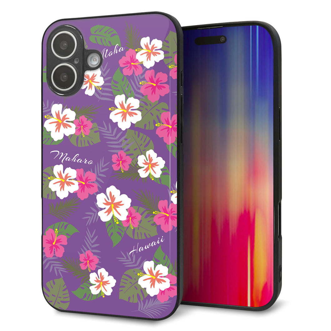 iPhone 16 Plus 強化ガラス&TPUスマホケース ガラプリ【SC886 ハワイアンアロハレトロ(パープル)】