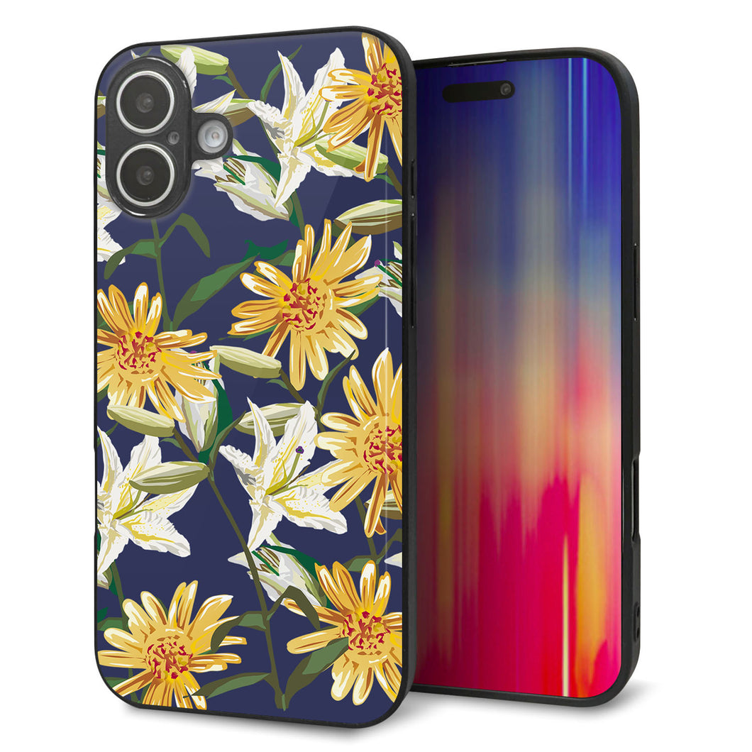 iPhone 16 Plus 強化ガラス&TPUスマホケース ガラプリ【SC893 ボタニカル デイジー&リリー】