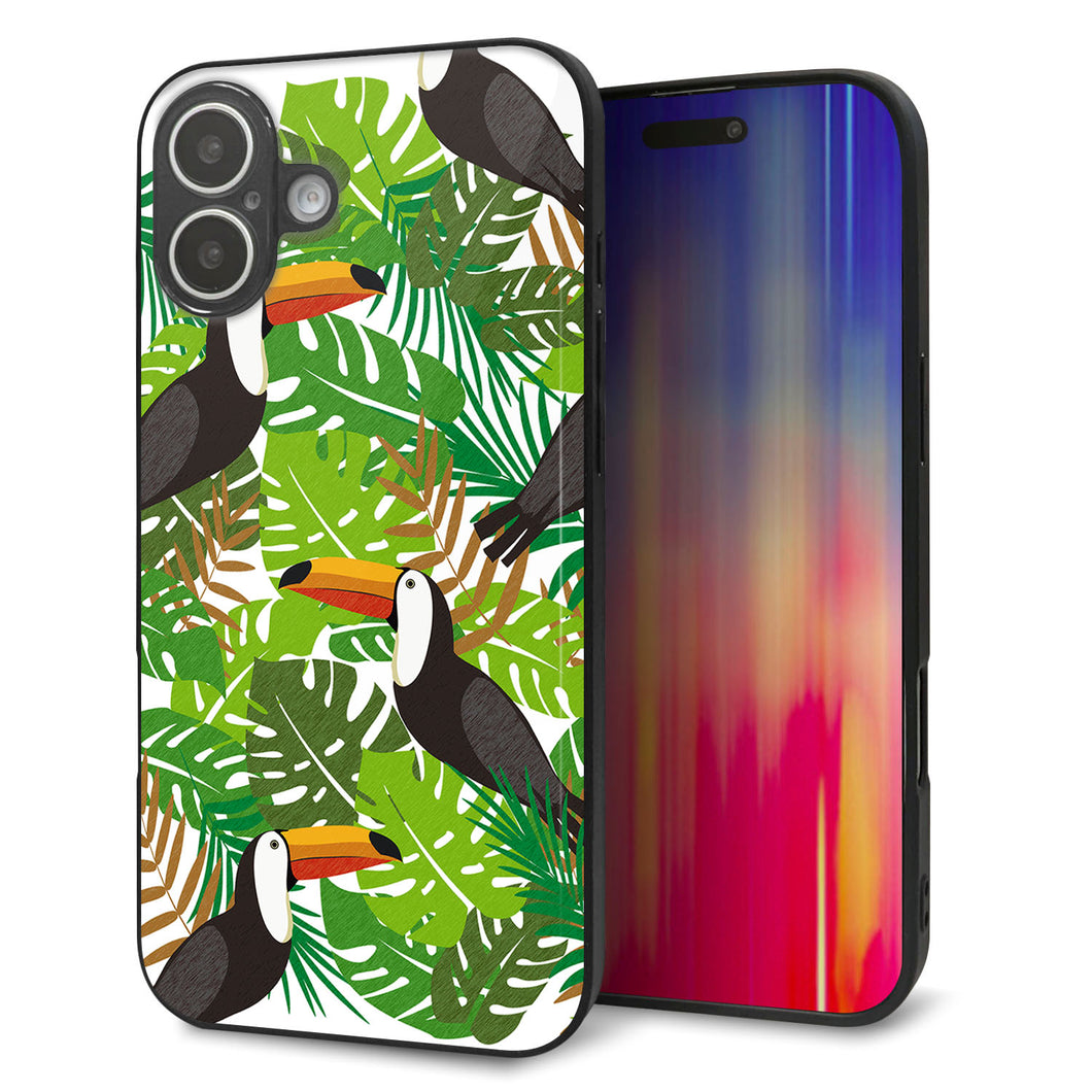 iPhone 16 Plus 強化ガラス&TPUスマホケース ガラプリ【SC894 ボタニカル トロピカルバード】